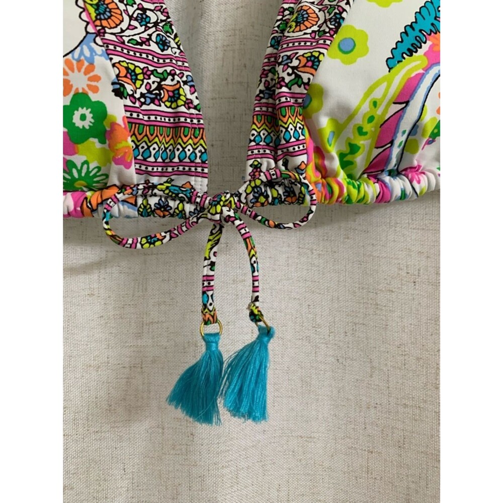 Rod Beattie Bleu Colorful Paisley Halter Bikini Set Tassels Teal Neon Accents 6 - Picture 7 of 10